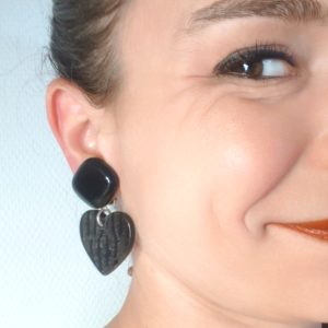 BO Francine Bramli clip coeur marbré noir et gris