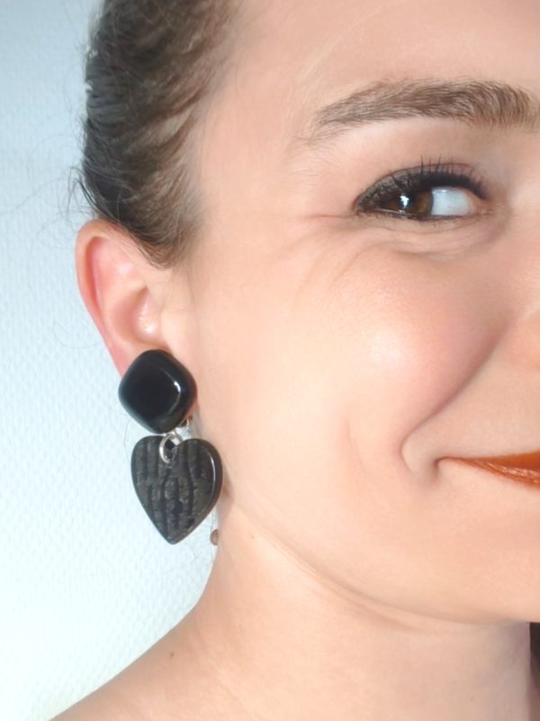 BO Francine Bramli clip coeur marbré noir et gris