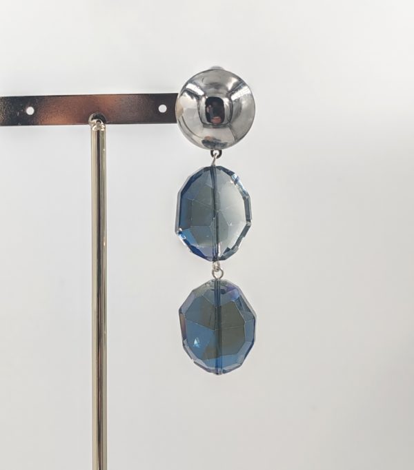 BO clip Francine Bramli cristaux marines et cabochon argent