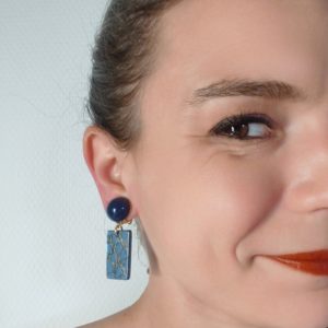 BO clip Francine Bramli rectangle bleu marine doré