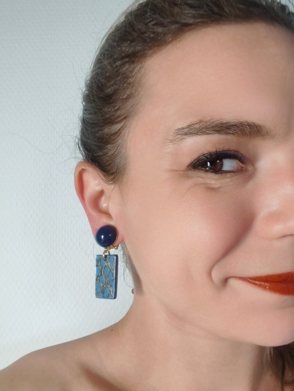 BO clip Francine Bramli rectangle bleu marine doré
