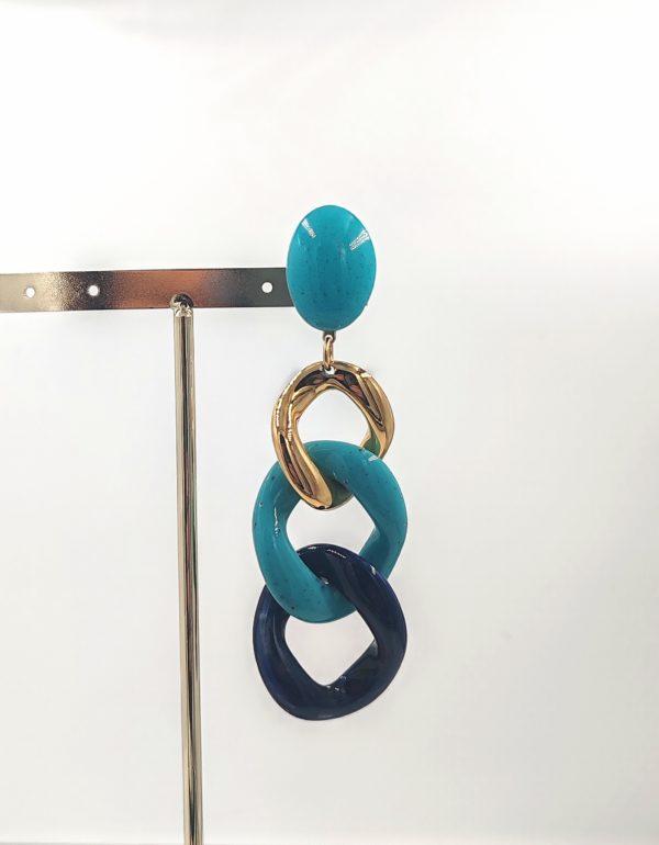 BO clip Francine Bramli anneaux doré camaïeux bleus cabochon