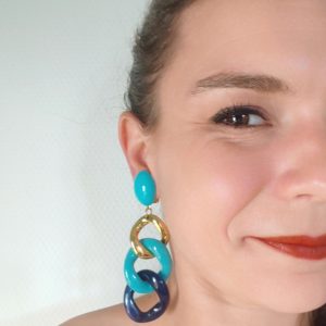 BO clip Francine Bramli anneaux doré camaïeu bleus