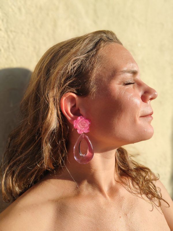 BO Francine Bramli clip créole goutte fleur rose dégradé rose