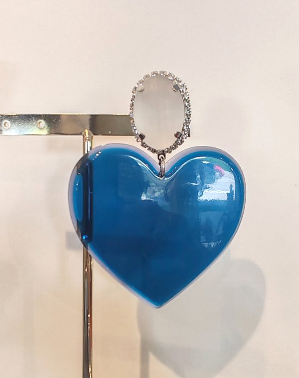 BO clip Francine Bramli plaque coeur translucide bleue marine cabochon strass