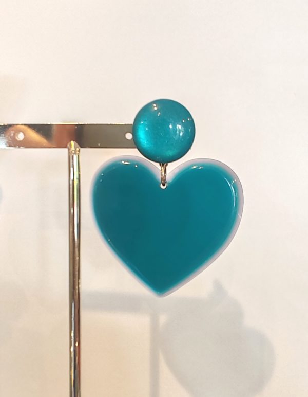 BO clip Francine Bramli plaque coeur moyen translucide bleue turquoise